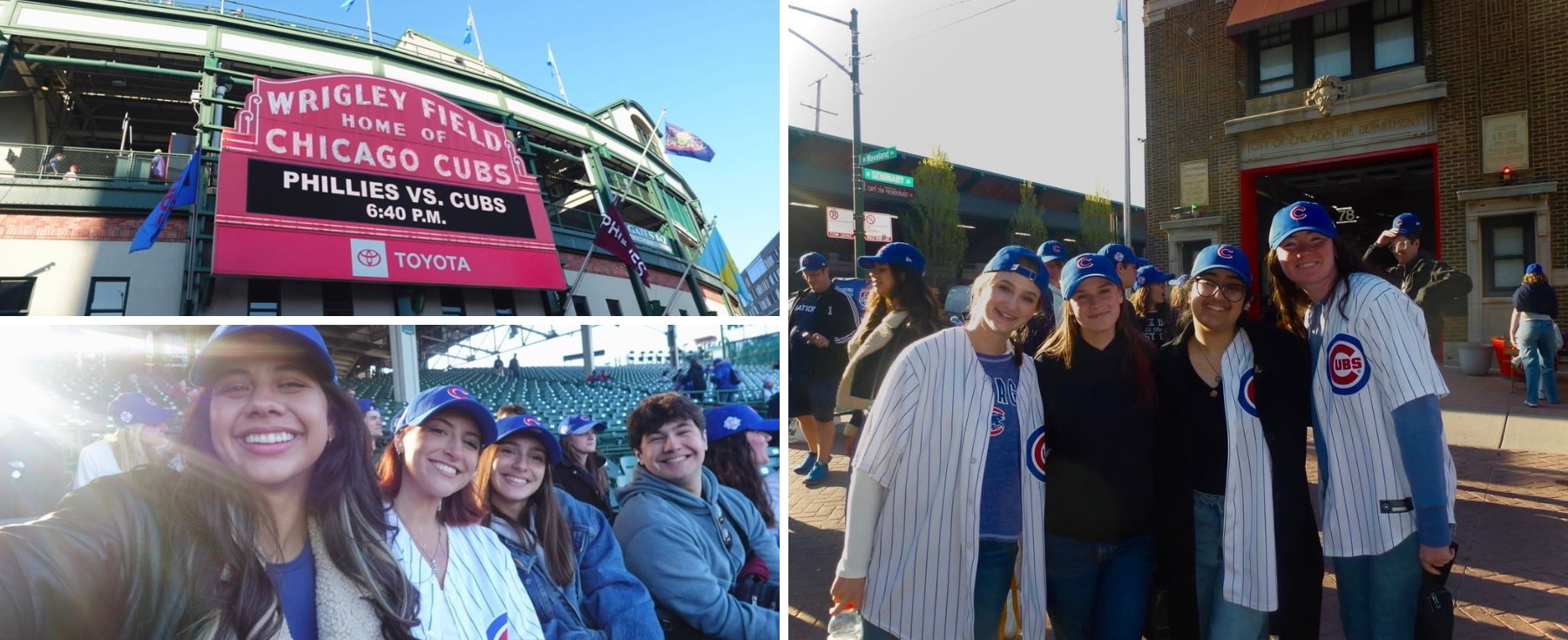 Collage of three scenes at Wrigley Field